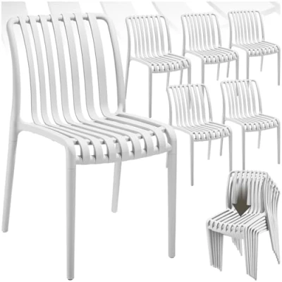 Abbildung von tectake® Gartenstühle stapelbar, Gartenmöbel Set, Balkon Möbel, Bistro Sessel, Outdoor Balkonmöbel, Terrassenmöbel weiß, 6er Set