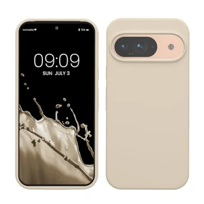 Abbildung von kwmobile Hülle kompatibel mit Google Pixel 9 / Pro Silikon Handy Case Handyhülle weiche Oberfläche kabelloses Laden Creme