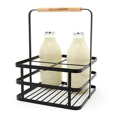 Abbildung von simplywire Milchflaschenhalter im Retro Look, 4 Stück Weinflaschenträger Schwarzer Flachdraht