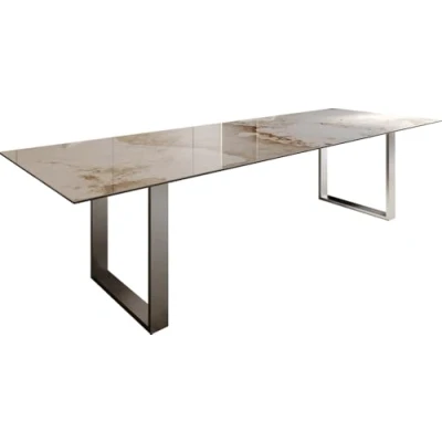 Abbildung von Esstisch Edge 300x100 Keramik Minas Melange Weiß Beige Edelstahl Schmal