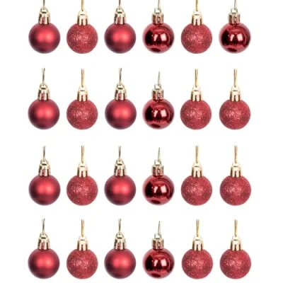 Abbildung von Weihnachtskugeln, bruchsicher, dunkelrot, Weihnachtsbaumschmuck, Kugel, Ornamente, Bälle, Weihnachten, hängende Dekorationen, Urlaubsdekoration, glänzend, matt, glitzernd, 30 mm/12 Stück