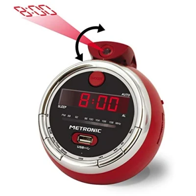 Abbildung von Metronic 477024 Radiowecker mit Projektion Radio FM Rote Anzeige Cherry