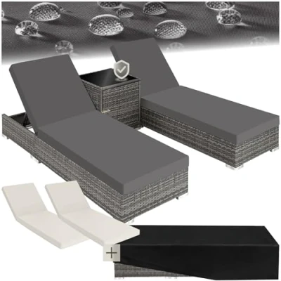 Abbildung von tectake Gartenliege 2 Sonnenliegen Rattan mit Aluminiumgestell und, 1, 1 St., 1tlg., Überdachung