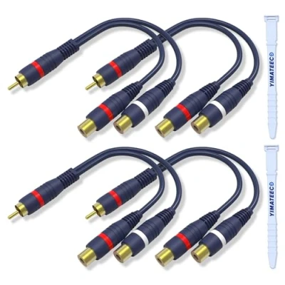 Abbildung von YIMATEECO Cinch Kabel RCA Y Splitter Adapter 15cm AV Audio für Subwoofer, Lautsprecher Heimkino zu JACK (15 cm Cable, Stecker Buchse, 4Stü, Blau)