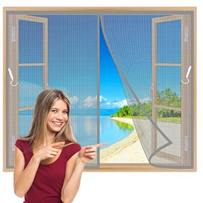 Abbildung von Fliegengitter Magnet Fenster 170x120 cm BalkonFenster, idealer für magnetischer Insektenschutz Moskitonetz Magnetverschluss BalkonFenster Wohnzimmer TerrassenFenster Grau Z