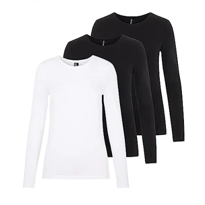 Abbildung von PIECES Damen PCSIRENE LS Tee 3 PACK NOOS CP, Bright White/3 White BLAC, L