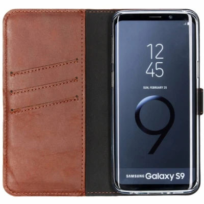 Abbildung von Samsung Galaxy S9 Hülle Echtleder Selencia Klapphülle Handyhülle Hellbraun
