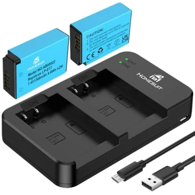 Abbildung von Homesuit 2er Pack LP E17 Akku 1300mAh und Schnellem Dual USB Ladegerät für Canon Rebel SL3, SL2, T8i, T7i, T6i, T6s, EOS R10, R50, R8, RP, M3, M5, M6, 200D, 77D, 750D, 760D, 800D, 8000D mehr