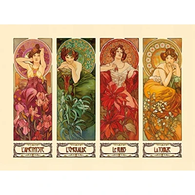 Abbildung von 1art1 Alphonse Mucha Poster Die Vier Edelsteine, 1900 Bilder Leinwand Bild Auf Keilrahmen XXL Wandbild Kunstdruck Als Leinwandbild 80x60 cm