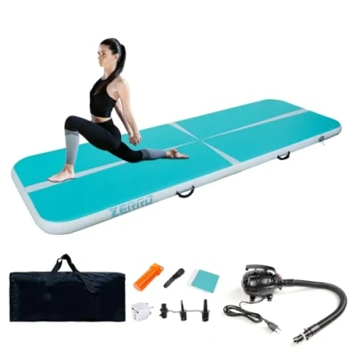Abbildung von CCLIFE Air Tracking Matte Airtrack 3m Turnmatte Aufblasbar klappbar mit Elektrischer Luftpumpe Yogamatte Tumbling Matten Trainingsmatte 10cm Höhe Blaugrün