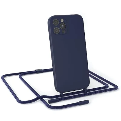 Abbildung von EAZY CASE Handykette Silikon Premium kompatibel mit iPhone 12 Pro Handyhülle Umhängeband, Handykordel Schutzhülle, Silikonhülle, Hülle Band, Kette für Smartphone, Nacht Blau