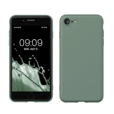 Abbildung von kwmobile Hülle kompatibel mit Apple iPhone SE (2022) / (2020) 8 7 Silikon Handy Case Handyhülle weiche Oberfläche kabelloses Laden Rainwashed Grün