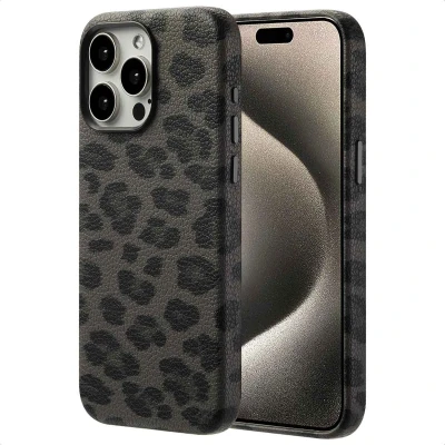 Abbildung von Apple iPhone 15 Pro Max Hülle MagSafe Kunstleder Selencia Backcover Handyhülle Schwarz