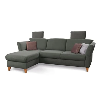 Abbildung von CAVADORE Eckcouch Trend / Skandinavisches Ecksofa mit Federkern, Longchair und zwei Kopfstützen 249 x 86 162 Cord, Dunkelgrau