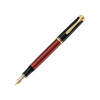 Abbildung von Pelikan Füllhalter Souverän 400, Schwarz Rot, Feder F (fein), hochwertiger Kolbenfüller im Geschenk Etui, 904771