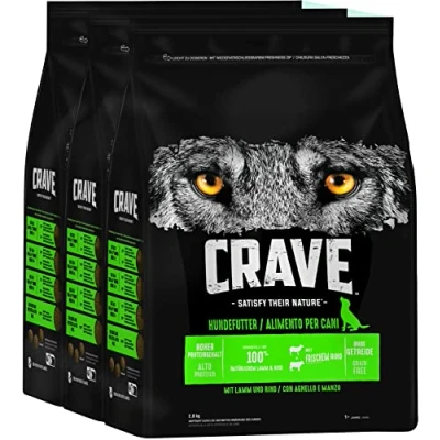Abbildung von Crave Premium Trockenfutter mit Lamm &amp; Rind für Hunde Getreidefreies Adult Hundefutter hohem Proteingehalt 3 x 2,8 kg