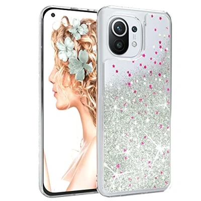 Abbildung von EAZY CASE Hülle kompatibel mit Xiaomi Mi 11 / 5G Schutzhülle Flüssig Glitzer, Handyhülle, Schutzhülle, Back Cover Glitter Flüssigkeit, TPU/Silikon, Transparent/Durchsichtig, Silber