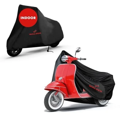 Abbildung von WALSER Motorrad Abdeckplane Indoor Stretch, 100% passende Vespa Abdeckplane, Motorradgarage Innenbereich, Roller Abdeckung Winterfest, Motorradabdeckung, Zubehör schwarz S 185x90x110 cm