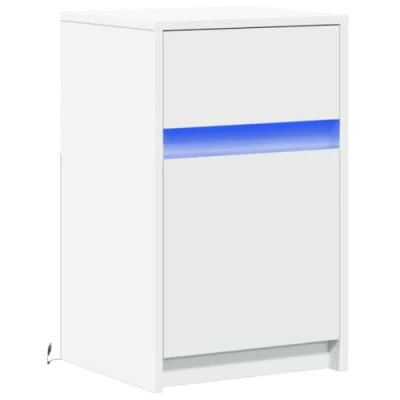 Abbildung von vidaXL Nachttisch, Nachtschrank mit LED Leuchten, Nachtkommode Stauraum, Nachtkonsole Beistelltisch für Schlafzimmer, Weiß Holzwerkstoff