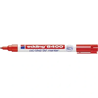 Abbildung von edding 8400 CD/DVD/BD marker rot 10 Stifte feine Rundspitze 0,5 1 mm zur dauerhaften Beschriftung von CDs, DVDs und Blu Ray Discs