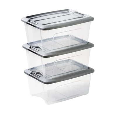 Abbildung von Iris Ohyama Aufbewahrungsboxen mit Deckel, 15L, 3er Set, Silber, Sicherer Verschluss, Stapelbar, Griffe, Schlafzimmer, Schrank, Büro, Organisation, BPA freies Plastik, Ordnungsboxen, NTB 15