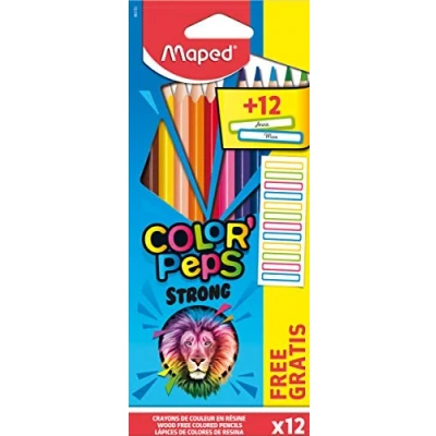Abbildung von Maped ergonomische Drei Kant Buntstifte, Farbstifte COLOR&#039;PEPS STRONG x12 Stifte + Namenssticker