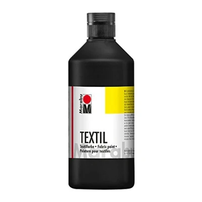 Abbildung von Marabu 17160075073 Textil Stoffmalfarbe für helle Stoffe, Schwarz 500 ml, Druckfarbe auf Wasserbasis, waschbeständig bis 60C, Fixierung durch Bügeln o. Backofen