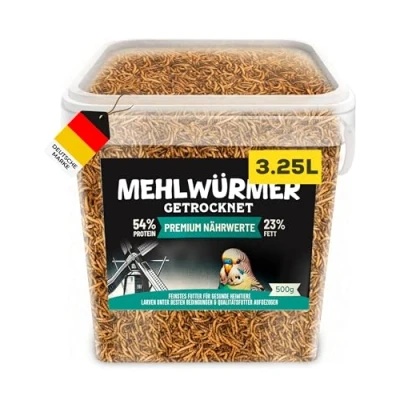 Abbildung von Mehlwürmer getrocknet 500g Premium Hühnerfutter Insekten Vogelfutter Wildvögel ganzjährig Igelfutter Vögel, Fische, Schildkröten, Nager, Igel, Reptilien, Eichhörnchen Futter Hamsterfutter (3,25L)