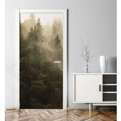 Abbildung von MyMaxxi Tür bekleben mit Türtapete Selbstklebend 90x200 nebliger Wald beige verschönern Türfolie Türaufkleber XXL Aufkleber Folie Türposter Türklebefolie für jedes Zimmer