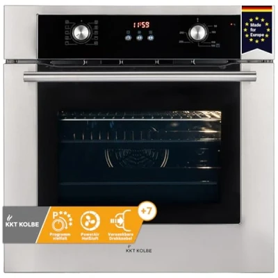 Abbildung von KKT KOLBE Einbaubackofen 60 cm 70L 3kW Heißluft Teleskopauszüge Automatik Timer 2 fach Wärmeschutzverglasung Kindersicherung Knebelbedienung BO8810SS