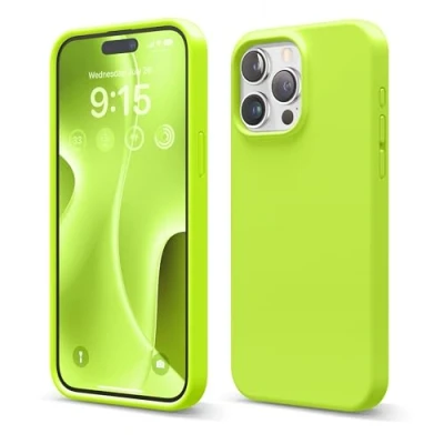 Abbildung von elago Kompatibel mit iPhone 15 Pro Max Hülle, Liquid Silicone Case, Full Body Protective Stoßfest Soft Microfiber Lining Anti Scratch 6.7 Zoll (Limette)
