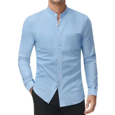 Abbildung von DEMEANOR Stretch Hemd Ohne Kragen Herren Langarm Business Slim Fit Bügelfreie Hemden Stehkragenhemd