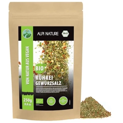 Abbildung von Bio Rührei Gewürz (250g), Gewürzmischung, Omlett Gewürzsalz, 100% natürlich, Zutaten aus kbA, Gewürzzubereitung für Eierspeisen, ohne künstliche Zusätze