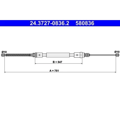 Abbildung von ATE 24.3727 0836.2 Handbremsseil 751 PEUGEOT: 406 Limousine, Kombi