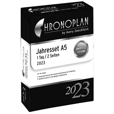 Abbildung von Chronoplan 50203 Kalendereinlage 2023, Jahres Set A5 mit Tagesplänen (148x210 mm), Ersatzkalendarium, ideal für professionelle Tagesplanung, Multilochung (1 Tag auf 2 Seiten), weiß