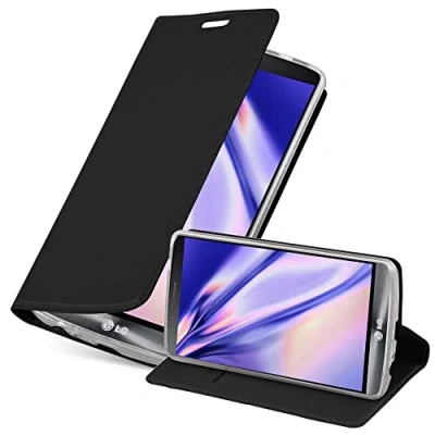 Abbildung von Cadorabo Hülle kompatibel mit LG G3 aus Premium Kunst Leder Flip Klappbare Stoßfeste Magnetische [Standfunktion] [Kartenfächern] Cover für Tasche in Schwarz