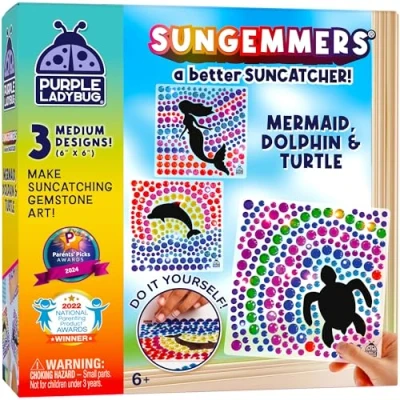 Abbildung von PURPLE LADYBUG Sungemmers Fenster Mosaik Bastelset Kinder ab 6 Jahre Coole Ostergeschenke 4 12, Meerjungfrau Geschenk Mädchen 7 Basteln 8 DIY Window Diamond Painting