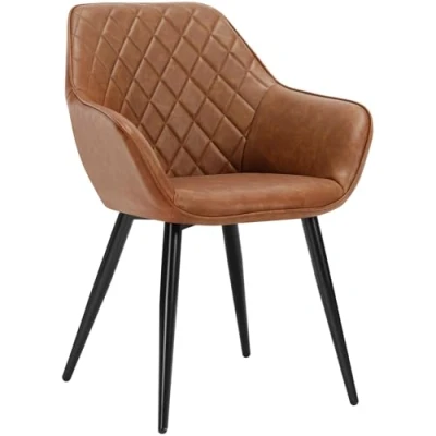 Abbildung von WOLTU Esszimmerstuhl 1 Stück Küchenstuhl Wohnzimmerstuhl Polsterstuhl Sessel, Armlehnstuhl mit Rückenlehne, für Esszimmer, Küche, Wohnzimmer, Kunstleder, Metallbeine, Braun, BH251br