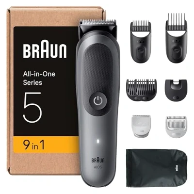 Abbildung von Braun All in One Series 5, 9 1 Groomingset, ultrascharfe Klinge, Körpertrimmer, AIO5545, Grau