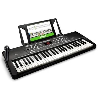 Abbildung von Alesis Melody 54 Tragbares Tasten Keyboard mit eingebauten Lautsprechern, 300 integrierten Sounds, Rhytmen, 40 Demo Songs, beeindruckenden Lernwerkzeuge, Mikrofon, Notenablage