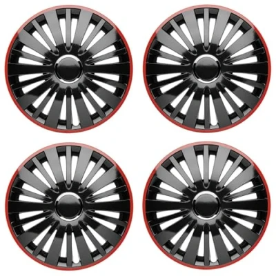 Abbildung von Premium Radkappen 14 Zoll in Schwarz Rot Glänzend mit Chromring 4er Set Radzierblenden für Stahlfelgen Radblenden optimalen Felgenschutz
