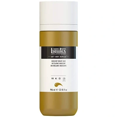 Abbildung von Liquitex 1946234 Professional Acrylfarbe Soft Body Künstlerfarbe in cremiger deckender Konsistenz, hohe Pigmentierung, lichtecht &amp; alterungsbeständig, 946ml Flasche Irisierendes Helles Gold