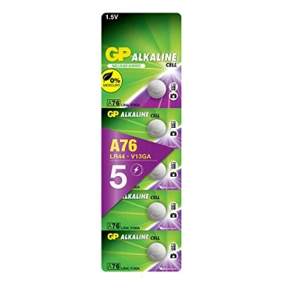 Abbildung von GP Extra LR44 Knopfzelle Alkaline, 5 Stück Batterien (AG13 / A76 L1154f), 1,5V (1,5 Volt) quecksilberfrei (Original Blisterverpackung, einzeln entnehmbar)