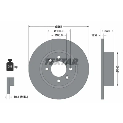 Abbildung von TEXTAR 92051500 Bremsscheibe 254 12 04/06 100 voll ohne Radbefestigungsbolzen, Radnabe RENAULT: ESPACE 2, 25, 1