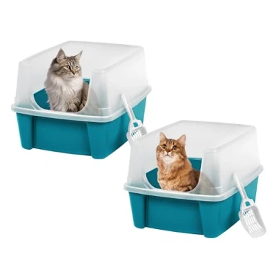 Abbildung von Iris Ohyama Katzenklo offen, bis 7 kg, 2er Satz, Blau, ohne Deckel, Katzentoilette, hoher abnehmbarer Rand, Für große Katzen, Kätzchen, Toilet, xxl Toilette, BPA frei, Cat Litter Box, CLH 12