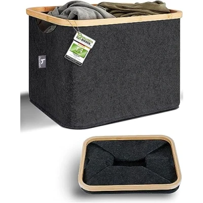 Abbildung von HENNEZ Aufbewahrungskorb 40l kompatibler Korb aus Filz für IKEA KALLAX Regal Box, zur Holz Aufbewahrung klein grau