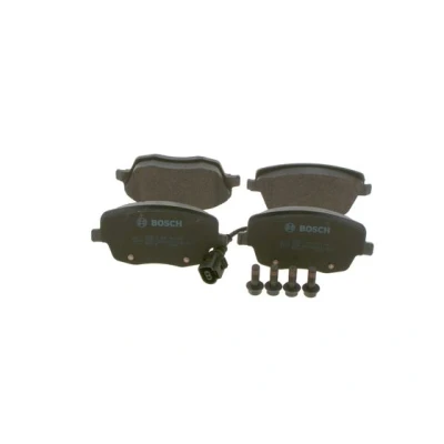 Abbildung von BOSCH 0 986 494 105 Bremsbelagsatz Low Metallic mit integriertem Verschleißsensor Anti Quietsch Blech, Schrauben Zubehör