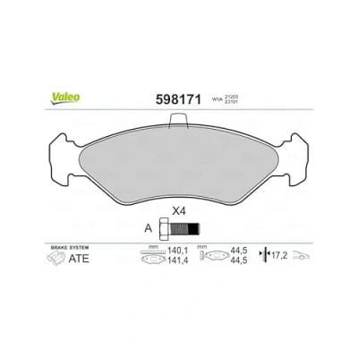 Abbildung von VALEO 598171 Bremsbelagsatz Vorderachse exkl. Verschleißwarnkontakt mit Sicherungsschraubensatz, ohne Anti Quietsch Blech FORD: FIESTA 4, 3