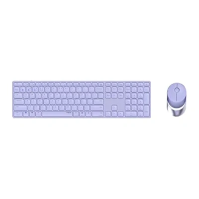Abbildung von Rapoo 9850M kabelloses Tastatur Maus Set Wireless Deskset 1600 DPI Sensor wiederaufladbarer Akku flaches Aluminium Design DE Layout QWERTZ PC &amp; Mac lila