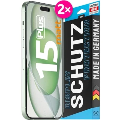 Abbildung von 2x se® 3D SCHUTZFOLIE Entspiegelt für Apple iPhone 15 Plus ,Selbstheilend, 100% Fingerabdruck &amp; FaceID kompatibel, einfache blasenfreie Installation, Ultra Klar, Stoß Kratzfest, aus Deutschland